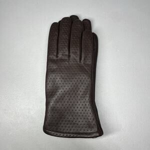 Perforated Leather Fleece Lined Gloves Brown Womens One Size Classic